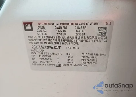 2017 GMC Terrain Sle-1 z USA, uszkodzony, nr VIN 2GKFLSEK3H6212681